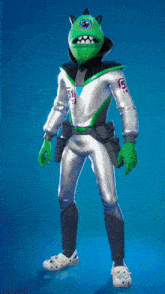 a video game character with a green monster head and the number 5 on his arm