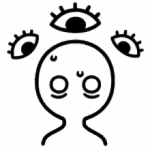 a black and white drawing of a man with three eyes on his head .