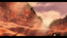 a woman is standing in front of a mountain covered in fire .