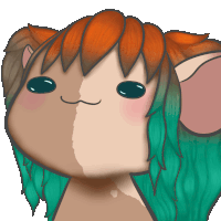 a cartoon drawing of a cat with green and orange hair