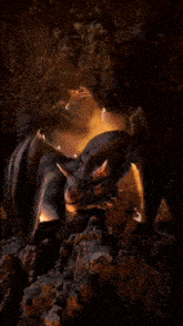 a painting of a dragon blowing fire from its mouth