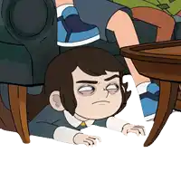 a cartoon of a boy making a funny face with his eyes closed