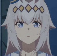 a close up of a anime character with white hair