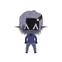 a cartoon drawing of a person with purple hair