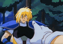 a cartoon character with blonde hair is being touched by a white hand