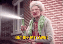 Get Off My Lawn Old Lady GIF - Get Off My Lawn Old Lady Sprinkler GIFs