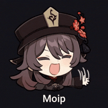 a cartoon drawing of a girl with the word moip on the bottom right