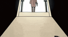 a cartoon drawing of a man standing in a dark room