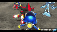 shadow the hedgehog is fighting against metal sonic in a video game .