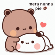 a cartoon of a bear hugging another bear with the words mera nunna pie