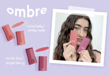 a picture of a woman holding a tube of ombre pinky nude