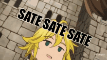 a cartoon character with the words sate sate sate written on it
