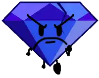 a blue diamond with a sad face and arms