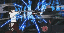 a group of anime characters are fighting with swords and a scythe