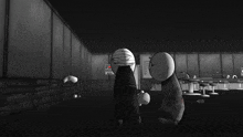 two cartoon characters are standing in a dark room with a sign that says " no smoking " on it