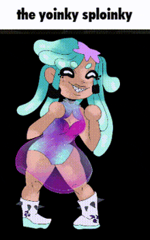 a cartoon drawing of a girl with the words the yoinky sploinky below her