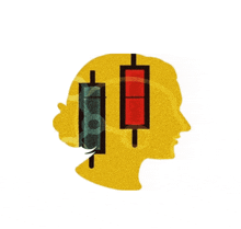 a silhouette of a person 's head with a red light and a green light on it
