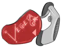 a drawing of a red object with the word vegeta written on it