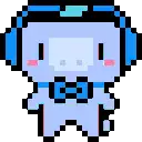 a pixel art drawing of a pig wearing headphones and a bow tie