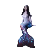 a woman in a mermaid costume is sitting on a rock