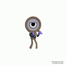 a computer generated drawing of a cartoon character with a purple scarf around his neck