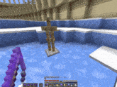 a screenshot of a minecraft game shows a sword in the middle of a pool of water