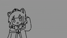 a black and white drawing of a girl with a cat ear and a bow on her head .