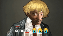 a pixelated image of a man with the name sonclair written on the bottom