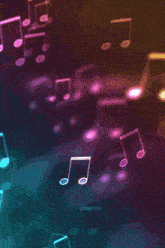 a woman with glasses is surrounded by music notes and hearts