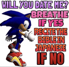 a picture of sonic the hedgehog that says " will you date me "