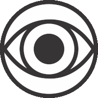 a black and white circle with an eye in it