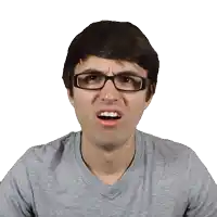 a man wearing glasses makes a funny face with his mouth open
