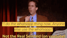 a man speaking into a microphone with the caption " i do the whatsapp thing now anyone else use the whatsapp ? "