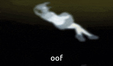 a cat is laying on its back on a black surface with the words `` oof '' written on it .