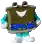 a pixel art drawing of a robot with a smiling face and blue pants .