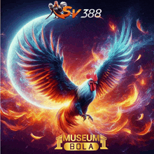 a poster for museum bola with a colorful rooster