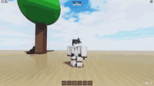 a screenshot of a video game shows a person standing in the sand