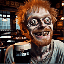 a man with a beard is holding a glass of guinness beer