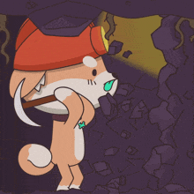 a cartoon of a dog wearing a hard hat and a pickaxe