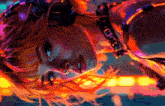 a colorful painting of a woman wearing headphones and a choker with the letter d on it