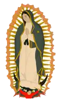 a drawing of the virgin mary with a eagle on the ground