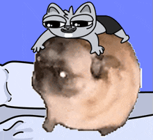 a cartoon cat is sitting on top of a brown hamster