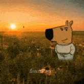 a cartoon character is standing in a field with the words touch me below it