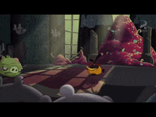 a cartoon drawing of angry birds with the word ovo on the bottom left