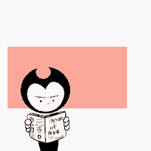 a drawing of bendy holding a book titled illusion of love