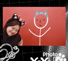 a picture of a girl with a stick figure drawing of her