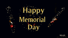 a happy memorial day greeting with fireworks behind it
