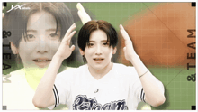 a girl wearing a shirt that says team is making a funny face