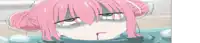 a pink haired anime girl is taking a bath in a bathtub and making a funny face .