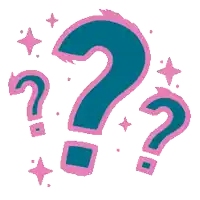 a pink and blue question mark with stars around it .